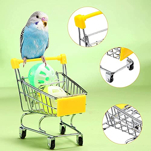 Himmbods Parrot Toys 4PCS, Bird Toy Mini Shopping Cart - Training Rings and Ball - Parrot Playing Chewing Standing Training Toys for Budgie Parakeet Cockatiel Bird Toy Part (Color Random)