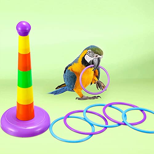 Himmbods Parrot Toys 4PCS, Bird Toy Mini Shopping Cart - Training Rings and Ball - Parrot Playing Chewing Standing Training Toys for Budgie Parakeet Cockatiel Bird Toy Part (Color Random)