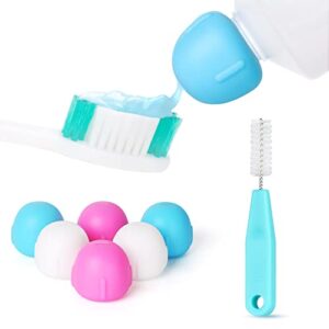 frsisi toothpaste caps with cleaning brush,self closing toothpaste cap silicone for kids and adults,hygiene mess free toothpaste cover dispenser toothpaste squeezer for bathroom(6 pack)