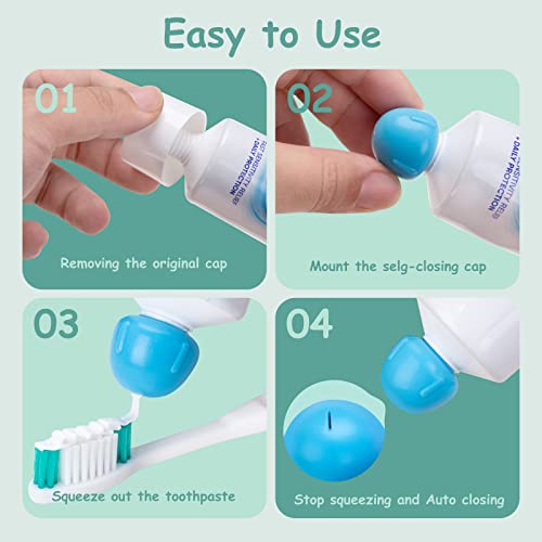 FRSISI Toothpaste Caps with Cleaning Brush,Self Closing Toothpaste Cap Silicone for Kids and Adults,Hygiene Mess Free Toothpaste Cover Dispenser Toothpaste Squeezer for Bathroom(6 Pack)