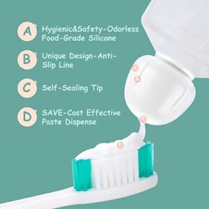 FRSISI Toothpaste Caps with Cleaning Brush,Self Closing Toothpaste Cap Silicone for Kids and Adults,Hygiene Mess Free Toothpaste Cover Dispenser Toothpaste Squeezer for Bathroom(6 Pack)