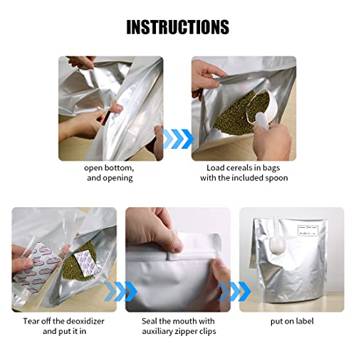 Momtail 10 Pcs 5 Gallon Mylar Bags with Oxygen Absorbers(2500cc),11.8 Mil Thickness Mylar Bags for Food Storage,Heat Sealable,Zipper Resealable,Stand-Up Mylar Bags(27” x 17”)