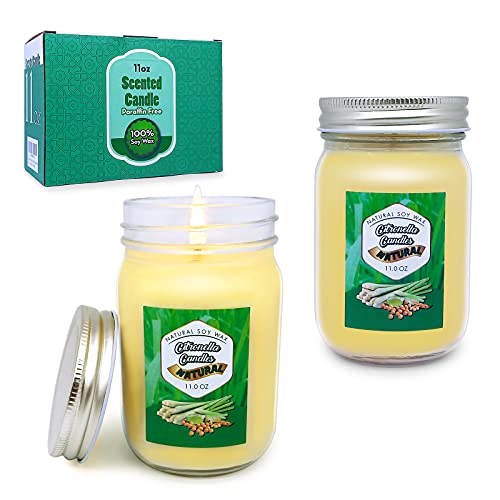 soyyla Citronella Candles Outdoor and Indoor, 11 oz Mason Jar Candles Scented Candles Gift Set for Patio Garden Yard- 2 Pack, 2.8 IN × 4.8 IN