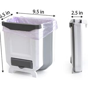 WDPUCHU Hanging Kitchen Trash Can, Foldable Waste Bin for Kitchen, Collapsible Hang Small Plastic Garbage Can 2.4 Gallon for Cabinet/Car/Bedroom/Bathroom (White)