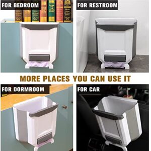 WDPUCHU Hanging Kitchen Trash Can, Foldable Waste Bin for Kitchen, Collapsible Hang Small Plastic Garbage Can 2.4 Gallon for Cabinet/Car/Bedroom/Bathroom (White)