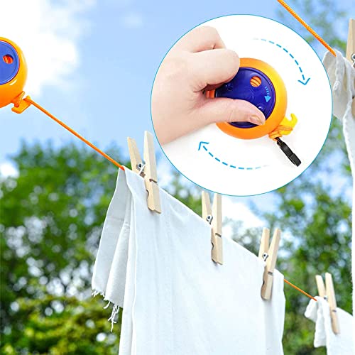 Outdoor Portable Clothesline Cord,Travel Camping Clothesline,Adjustable 26ft Camping Clothes line,Laundry Drying Rope with 20 Clothespins and 10 Stoppers,Clothesline for Hotel Camping and Backyard