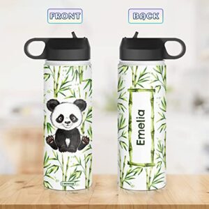 wowcugi Personalized Panda Pattern Design Water Bottle for Women Girls Kids Sports Bottles 12oz 18oz 32oz Insulated Stainless Steel Travel Cup Birthday Christmas Back To School Gift for Animal Lovers