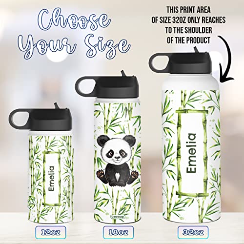 wowcugi Personalized Panda Pattern Design Water Bottle for Women Girls Kids Sports Bottles 12oz 18oz 32oz Insulated Stainless Steel Travel Cup Birthday Christmas Back To School Gift for Animal Lovers