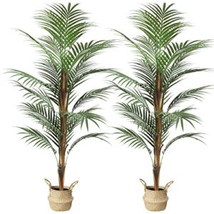 chantoo artificial areca palm tree 5ft fake tropical palm plant with realistic artificial leaves in pot faux plant for indoor outdoor home patio office modern decor 2pack