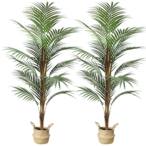 Chantoo Artificial Areca Palm Tree 5FT Fake Tropical Palm Plant with Realistic Artificial Leaves in Pot Faux Plant for Indoor Outdoor Home Patio Office Modern Decor 2Pack