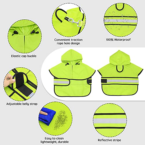 Candofly Dog Raincoat Hooded Poncho - Adjustable Waterproof Dog Rain Jacket Lightweight Reflective Dog Rain Coat Pet Slicker for Small Medium Large Dogs (Small, Green)