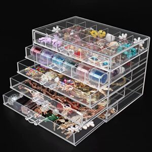 designster acrylic jewelry organizer 5 drawers clear acrylic jewelry box for women earring storage box transparent jewelry display stand for crafts nail-art trinkets-5 layer