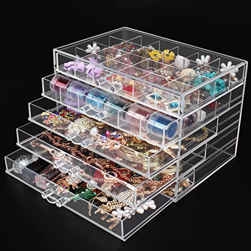 DesignSter Acrylic Jewelry Organizer 5 Drawers Clear Acrylic Jewelry Box for Women Earring Storage Box Transparent Jewelry Display Stand for Crafts Nail-art Trinkets-5 layer