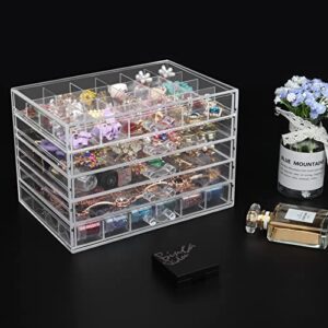 DesignSter Acrylic Jewelry Organizer 5 Drawers Clear Acrylic Jewelry Box for Women Earring Storage Box Transparent Jewelry Display Stand for Crafts Nail-art Trinkets-5 layer