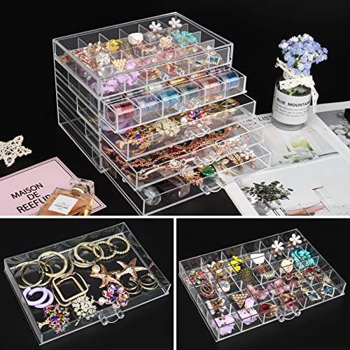 DesignSter Acrylic Jewelry Organizer 5 Drawers Clear Acrylic Jewelry Box for Women Earring Storage Box Transparent Jewelry Display Stand for Crafts Nail-art Trinkets-5 layer