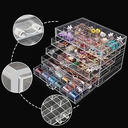 DesignSter Acrylic Jewelry Organizer 5 Drawers Clear Acrylic Jewelry Box for Women Earring Storage Box Transparent Jewelry Display Stand for Crafts Nail-art Trinkets-5 layer