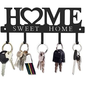 WIPHANY Key Holder Hooks Organizer Hanger Rack Wall Mounted with Screws and Anchors Home Sweet Home Wall Metal Decor for Entryway Front Door Kitchen Hallway Garage Mudroom Office 9.8inches/25cm