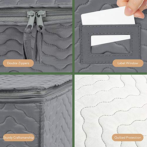 LotFancy Stemware Storage Containers, 2-Pack, Deluxe Quilted Storage Case with Dividers for 24 - Wine Glasses, Champagne Flutes, Glassware, Drinkware Storage Box Chest, 15.5”x12.5”x 10”, Gray