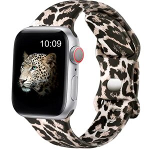 easuny compatible with apple watch band 38mm 40mm 41mm 42mm 44mm 45mm 49mm for women men, durable silicone sport wristbands bracelet waterproof for iwatch se series 8 7 6 5 4 3 2 1 ultra, leopard s/m