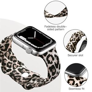 Easuny Compatible with Apple Watch Band 38mm 40mm 41mm 42mm 44mm 45mm 49mm for Women Men, Durable Silicone Sport Wristbands Bracelet Waterproof for iWatch SE Series 8 7 6 5 4 3 2 1 Ultra, Leopard S/M