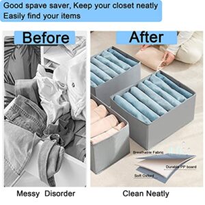 Wardrobe Closet Organizer Jeans Storage - 2pcs Large 7 Grids Foldable Clothes Drawer Organizition Washable Durable Oxford Fabric Divider with Handle for Leggings Sweaters Laundry Cabinet Bedroom Grey