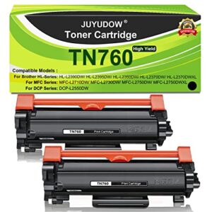 juyudow compatible tn760 toner cartridge replacement for brother tn760 tn730 tn-760 tn-730 high yield for hl-l2300d hl-l2380dw hl-l2320d dcp-l2540dw mfc-l2700dw mfc-l2685dw printer (2 packs, black)