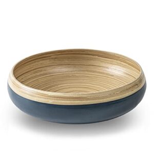 kiwi homie 11.81" spun bamboo fruit bowl, bamboo salad bowl, modern large serving bowl, decorative bowl for kitchen, party, bbqs, natural handicrafted bamboo bowl (blue)