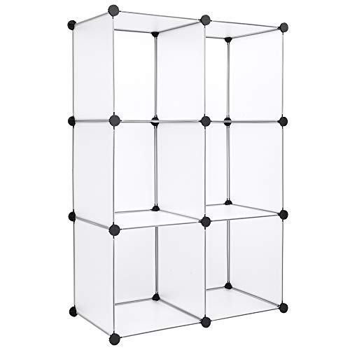 6 Storage Cube 13.8" x 13.8" Cube Organizer DIY Plastic Cube Storage Shelves Cabinet Cubby Shelving Bookshelf Clothes Dresser Closet Storage Playroom Cube Toy Organizer Cabinet (6-Cube, White)