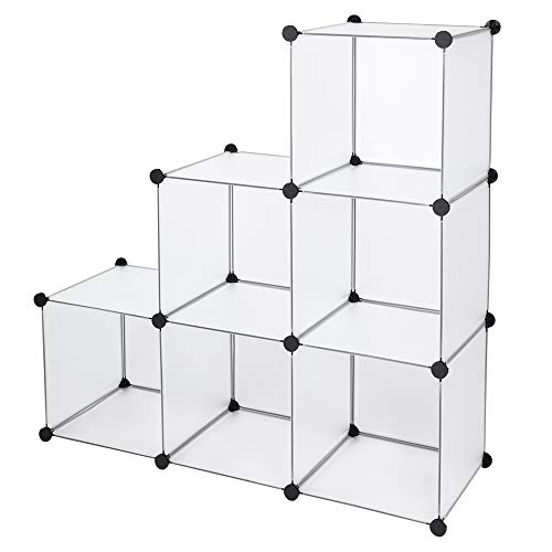 6 Storage Cube 13.8" x 13.8" Cube Organizer DIY Plastic Cube Storage Shelves Cabinet Cubby Shelving Bookshelf Clothes Dresser Closet Storage Playroom Cube Toy Organizer Cabinet (6-Cube, White)