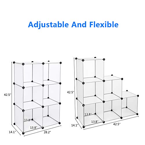 6 Storage Cube 13.8" x 13.8" Cube Organizer DIY Plastic Cube Storage Shelves Cabinet Cubby Shelving Bookshelf Clothes Dresser Closet Storage Playroom Cube Toy Organizer Cabinet (6-Cube, White)