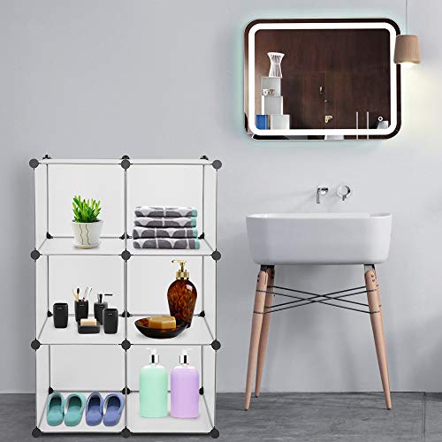 6 Storage Cube 13.8" x 13.8" Cube Organizer DIY Plastic Cube Storage Shelves Cabinet Cubby Shelving Bookshelf Clothes Dresser Closet Storage Playroom Cube Toy Organizer Cabinet (6-Cube, White)