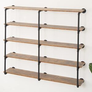 MAIKAILUN 60 inch 5 Tier Industrial Pipe Shelving, Wall Mounted Pantry Farmhouse Kitchen Shelves Open Storage Bookshelf Bookcase Large Retail Display Wood Planks Rack(59 in x 9.8 in x 47 in)