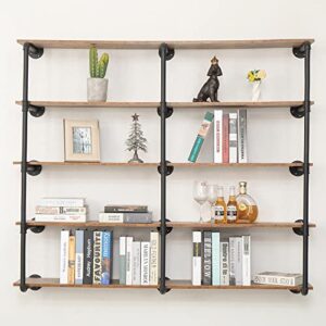 MAIKAILUN 60 inch 5 Tier Industrial Pipe Shelving, Wall Mounted Pantry Farmhouse Kitchen Shelves Open Storage Bookshelf Bookcase Large Retail Display Wood Planks Rack(59 in x 9.8 in x 47 in)