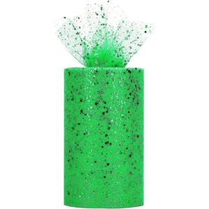 glitter tulle rolls, 6” by 50 yards (150ft) sparkling tulle spool ribbon sequin tulle netting fabric for tutu skirt wedding birthday baby shower (green)