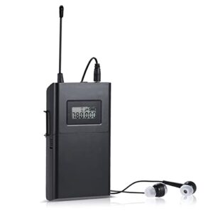 penchen wpm-200r uhf wireless audio system receiver lcd display 6 selectable channels 50m transmission distance with in-ear headphones