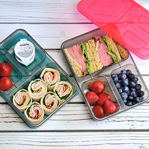 Youngever 7 Sets Large Bento Lunch Box 40 Ounce, Meal Prep Containers, Reusable Plastic Divided Food Storage Container Boxes (3 Compartment)