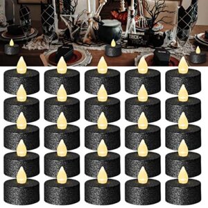 loguide black candles,battery operated led tea lights for black party decorations,birthday,wedding centerpiece, christmas decorations ornaments pack of 24