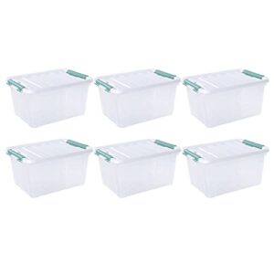 Afromy Set of 6 Latching Storage Box, Plastic Storage Bin with Lid, 20 Quart, Clear