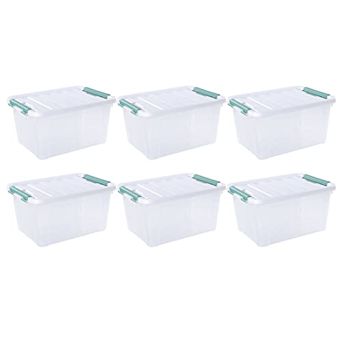 Afromy Set of 6 Latching Storage Box, Plastic Storage Bin with Lid, 20 Quart, Clear