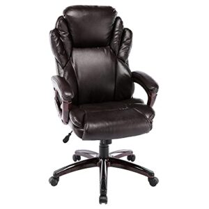 250lb high back office chair-pu leather ergonomic executive boss swivel computer chair thick padded desk chair for home office work (brown)
