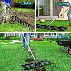 Walensee Lawn Leveling Rake, 7FT 30"x10" Levelawn Tool, Heavy Duty Effort Saving Lawn Level Tool, Steel Handle Lawn Leveler for Yard Garden Golf Course, Ease Level Soil Sand Dirt Surfaces