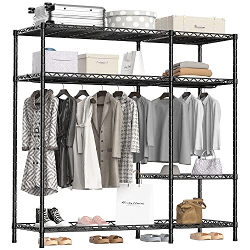 BOLUBOYA Garment Rack Heavy Duty Metal Wire Clothes Rack for Hanging Clothes Wardrobe Closet Freestanding Closet Portable Closets Wire Shelving Wardrobe