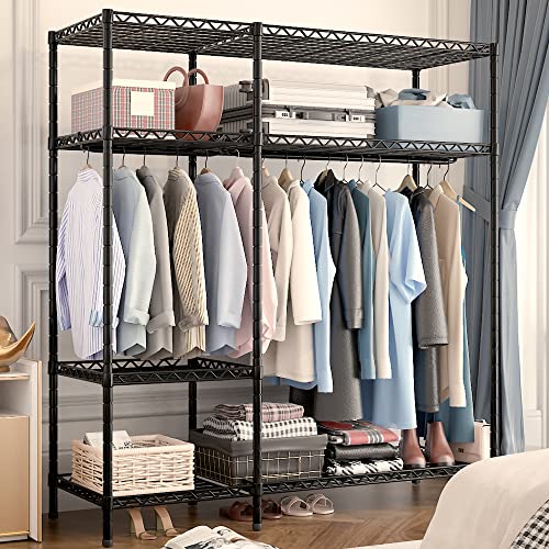 BOLUBOYA Garment Rack Heavy Duty Metal Wire Clothes Rack for Hanging Clothes Wardrobe Closet Freestanding Closet Portable Closets Wire Shelving Wardrobe