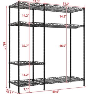 BOLUBOYA Garment Rack Heavy Duty Metal Wire Clothes Rack for Hanging Clothes Wardrobe Closet Freestanding Closet Portable Closets Wire Shelving Wardrobe