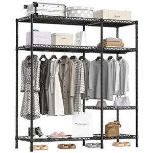 BOLUBOYA Garment Rack Heavy Duty Metal Wire Clothes Rack for Hanging Clothes Wardrobe Closet Freestanding Closet Portable Closets Wire Shelving Wardrobe