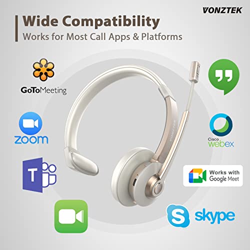 Wireless Headset, Bluetooth Headphones with Microphone Noise Canceling with USB Dongle & Mic Mute, Trucker Bluetooth Headset for Cell Phone Computer Office Call Center Skype Zoom Conference