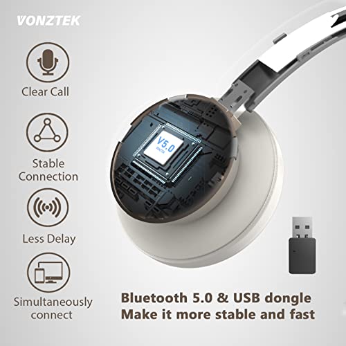 Wireless Headset, Bluetooth Headphones with Microphone Noise Canceling with USB Dongle & Mic Mute, Trucker Bluetooth Headset for Cell Phone Computer Office Call Center Skype Zoom Conference