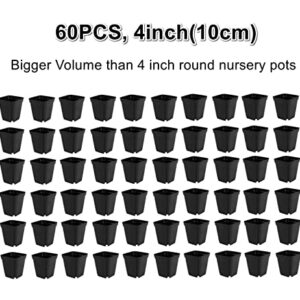 RooTrimmer 10 cm 4 inches Square Nursery pots 60P, Seedling Plastic Seeds propogation Growing pots Black