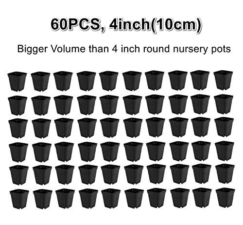 RooTrimmer 10 cm 4 inches Square Nursery pots 60P, Seedling Plastic Seeds propogation Growing pots Black