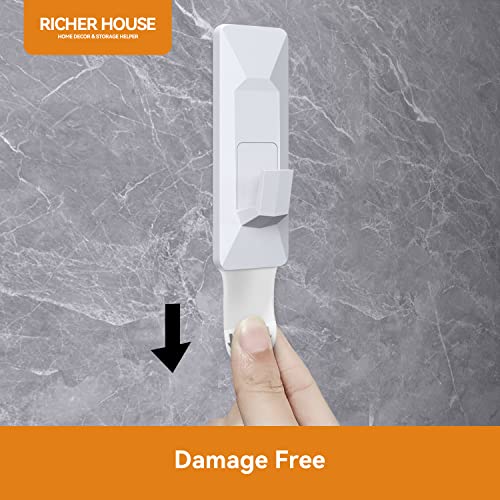 RICHER HOUSE 16 Pcs Utility Hooks for Hanging with 22 Adhesive Strips, Damage-Free Hangers for Wall Hanging, Plastic White Hooks for Hanging Heavy Duty, Remove Cleanly Sticky Wall Hangers - White